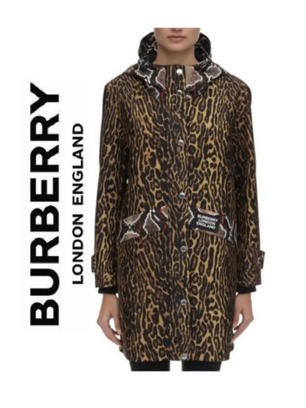 NWT ~ BURBERRY LEOPARD PRINT HOODED RAINCOAT sz 10